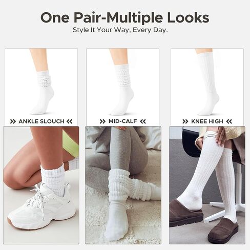 Slouchy Socks Women Slouch Knee High Boot Long Tube Socks 3 Pairs in Saudi Arabia