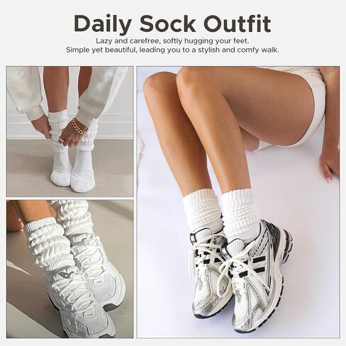 Slouchy Socks Women Slouch Knee High Boot Long Tube Socks 3 Pairs in Saudi Arabia
