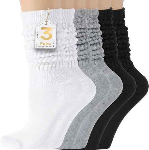 Slouchy Socks Women Slouch Knee High Boot Long Tube Socks 3 Pairs in Saudi Arabia