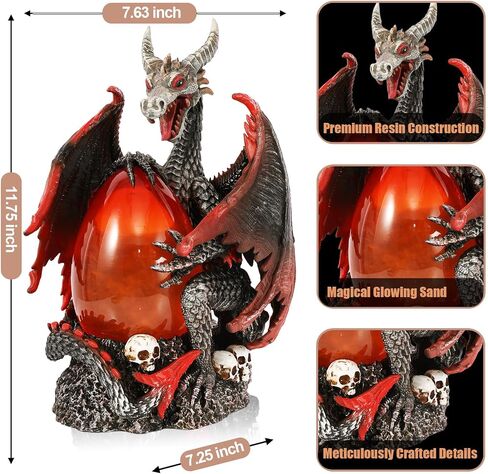 Evil Dragon Snow Globe Statue, Illuminated Water Filled Egg, Rotating Mist Effect, Skull-Embedded Base, Fire Dragon Egg Glow with 6H Timer, Battery Operated, Unique Halloween Snow Globe Holiday Decor in Saudi Arabia