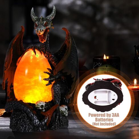 Evil Dragon Snow Globe Statue, Illuminated Water Filled Egg, Rotating Mist Effect, Skull-Embedded Base, Fire Dragon Egg Glow with 6H Timer, Battery Operated, Unique Halloween Snow Globe Holiday Decor in Saudi Arabia