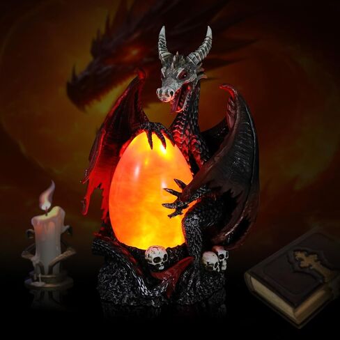 Evil Dragon Snow Globe Statue, Illuminated Water Filled Egg, Rotating Mist Effect, Skull-Embedded Base, Fire Dragon Egg Glow with 6H Timer, Battery Operated, Unique Halloween Snow Globe Holiday Decor in Saudi Arabia