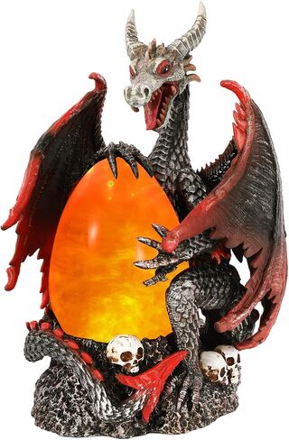 Evil Dragon Snow Globe Statue, Illuminated Water Filled Egg, Rotating Mist Effect, Skull-Embedded Base, Fire Dragon Egg Glow with 6H Timer, Battery Operated, Unique Halloween Snow Globe Holiday Decor in Saudi Arabia