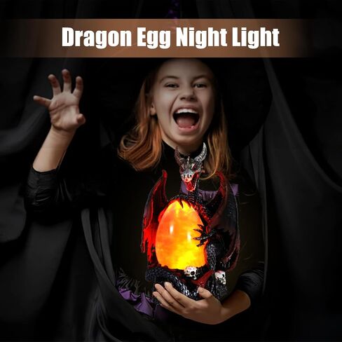 Evil Dragon Snow Globe Statue, Illuminated Water Filled Egg, Rotating Mist Effect, Skull-Embedded Base, Fire Dragon Egg Glow with 6H Timer, Battery Operated, Unique Halloween Snow Globe Holiday Decor in Saudi Arabia