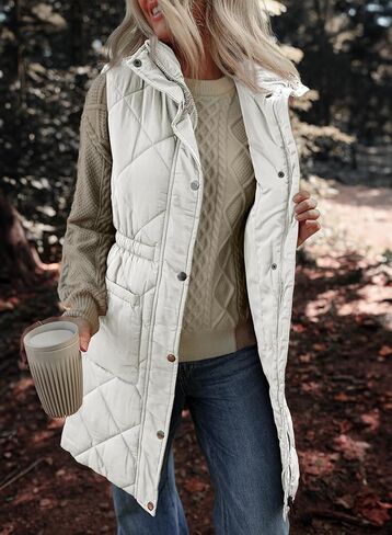 Dokotoo Women's Casual Winter Long Puffer Vest Stand Collar Sleeveless Puffy Jackets Coat with Pockets in Saudi Arabia