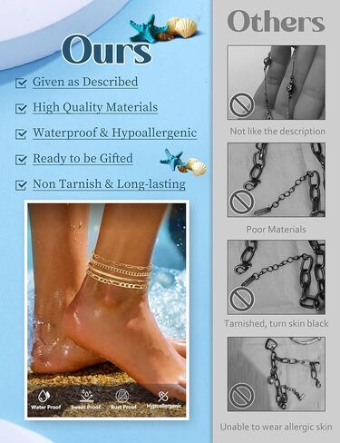 ORAZIO Gold Ankle Bracelets for Women, 14k Gold Plated Anklets for Women Waterproof Layered Cuban Figaro Paperclip Link Herringbone Chain Anklets Non Tarnish Summer Beach Jewelry Gift Adjustable Size in Saudi Arabia