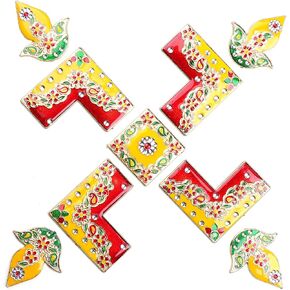 NAVRANG Diya Red & Yellow Design Diwali Acrylic Handmade Rangoli Home Decor Floor Stickers in Saudi Arabia