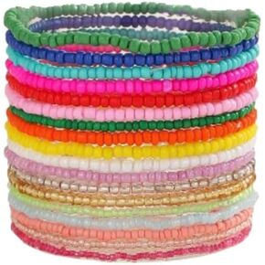 Fuqimanman2020 18Pcs Boho Stackable Beaded Bracelets for Women Colorful Handmade Multilayered Rice Beads Anklets Set Summer Beach Bohemian Jewelry Gift in Saudi Arabia