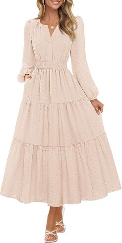 MEROKEETY Women's Fall Long Sleeve Maxi Dress 2025 Boho Ruffle Tiered Swiss Dots Wedding Guest Cocktail Long Dresses in Saudi Arabia