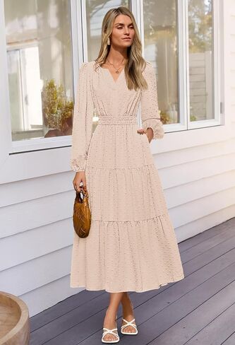 MEROKEETY Women's Fall Long Sleeve Maxi Dress 2025 Boho Ruffle Tiered Swiss Dots Wedding Guest Cocktail Long Dresses in Saudi Arabia