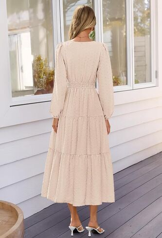MEROKEETY Women's Fall Long Sleeve Maxi Dress 2025 Boho Ruffle Tiered Swiss Dots Wedding Guest Cocktail Long Dresses in Saudi Arabia