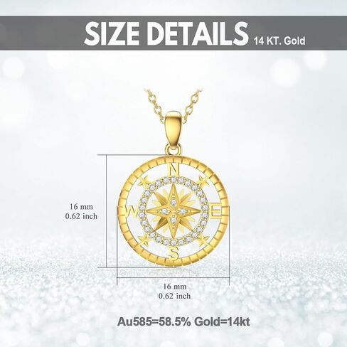 14K Gold Natural Diamond Compass Necklace for Women,Solid Gold Compass Pendant Necklace, Fine Jewelry Graduation Birthday Gifts for Her Daughter Friends,16+2 Inch in Saudi Arabia