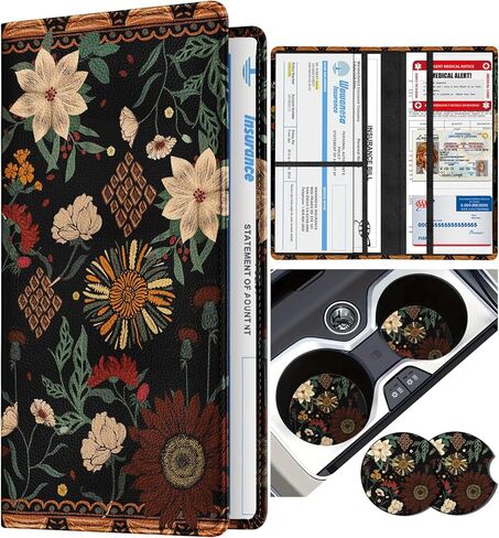 Car Registration and Insurance Card Holder with Magnetic Shut - Vehicle Glove Box Organizer Women Leather Automobile License Holders Coasters Auto Accessories Case for Document Bad Girls in Kuwait