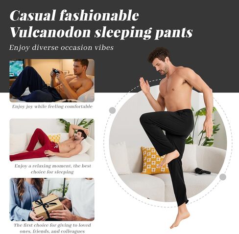Vulcanodon Mens Cotton Pajama Pants Lightweight Soft Sleep Bottoms with Pockets and Button Fly Lounge PJ in Saudi Arabia