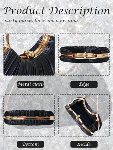محافظ القابض الأسود للنساء - حقائب مسائية متألقة أنيقة لحفلات الزفاف ، وليالي حفلة موسيقية ، وحفلات كوكتيل وأحداث رسمية in Kuwait