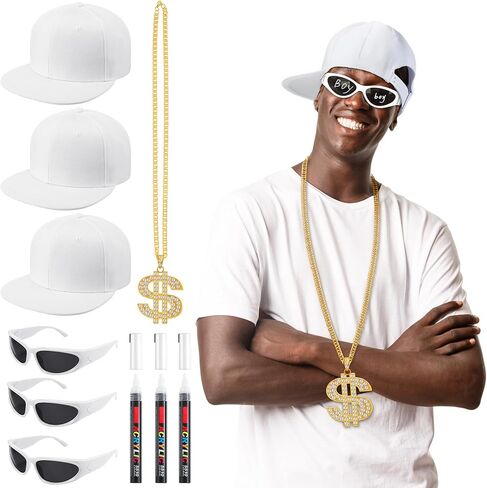 Yahenda 12 PCS Halloween Hip Hop Costume Kit 80s/90s Accessories نظارات شمسية in Kuwait