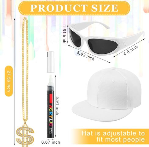 Yahenda 12 PCS Halloween Hip Hop Costume Kit 80s/90s Accessories نظارات شمسية in Kuwait