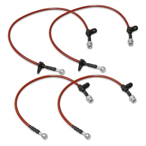 AJP Distributors Red Stainless Steel Braided Oil Disc Brake Lines Hoses Cables Kit 4PC Front & Rear Set Compatible/Replacement For Prelude BA3 BA4 BA5 BA7 B20A B21A JDM 1988 1989 1990 1991 88 89 90 91 in Saudi Arabia