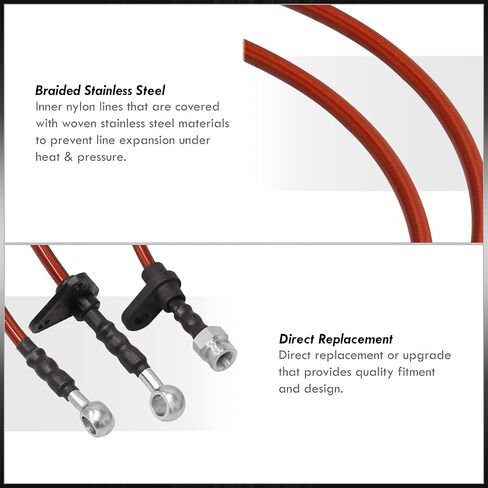 AJP Distributors Red Stainless Steel Braided Oil Disc Brake Lines Hoses Cables Kit 4PC Front & Rear Set Compatible/Replacement For Prelude BA3 BA4 BA5 BA7 B20A B21A JDM 1988 1989 1990 1991 88 89 90 91 in Saudi Arabia