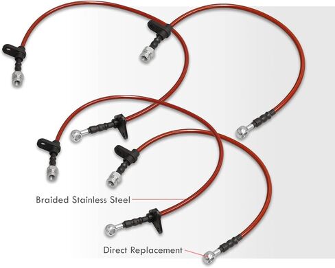 AJP Distributors Red Stainless Steel Braided Oil Disc Brake Lines Hoses Cables Kit 4PC Front & Rear Set Compatible/Replacement For Prelude BA3 BA4 BA5 BA7 B20A B21A JDM 1988 1989 1990 1991 88 89 90 91 in Saudi Arabia