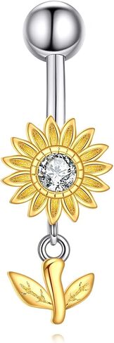 JERWL Sunflower Belly Button Rings 925 Sterling Silver Dangling Belly Button Ring Piercing Flower Jewelry Gifts for Women in Saudi Arabia