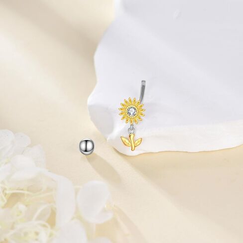 JERWL Sunflower Belly Button Rings 925 Sterling Silver Dangling Belly Button Ring Piercing Flower Jewelry Gifts for Women in Saudi Arabia