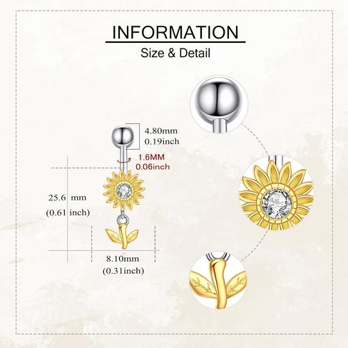 JERWL Sunflower Belly Button Rings 925 Sterling Silver Dangling Belly Button Ring Piercing Flower Jewelry Gifts for Women in Saudi Arabia