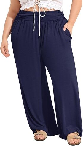 TIYOMI Plus Size Pants for Women Wide Leg Flowy Yogo Lounge Sweatpants Casual High Waisted Pajama with Pockets All Seasons in Saudi Arabia
