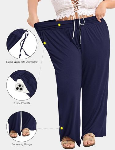 TIYOMI Plus Size Pants for Women Wide Leg Flowy Yogo Lounge Sweatpants Casual High Waisted Pajama with Pockets All Seasons in Saudi Arabia