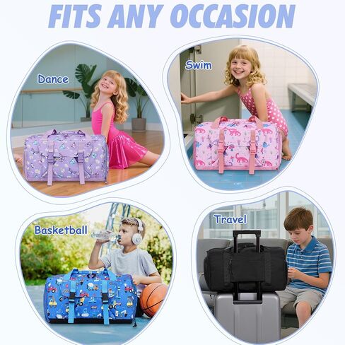 Kids Overnight Duffle Bags,Kasqo Boys Travel Bag Water Resistant Sports Gym Duffel Bag for Teens Girls Sleepover Bag School Weekender Carry On Tote with Shoes Compartment Dry Wet Pocket,Blue Cars in Kuwait