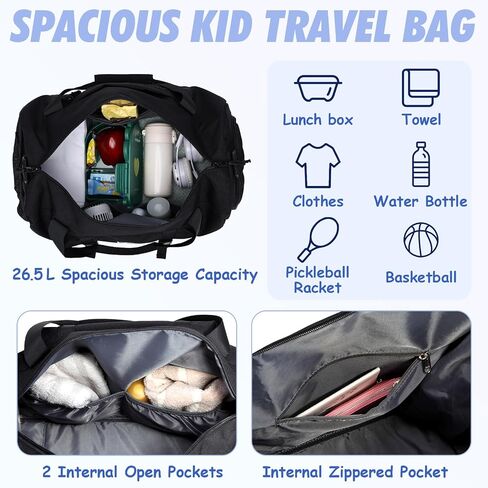 Kids Overnight Duffle Bags,Kasqo Boys Travel Bag Water Resistant Sports Gym Duffel Bag for Teens Girls Sleepover Bag School Weekender Carry On Tote with Shoes Compartment Dry Wet Pocket,Blue Cars in Kuwait