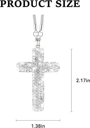 Bling Car Hanging Ornament, Cross Crystal Rhinestone Vehicle Rear View Mirror Pendant, Diamond Religious Rearview Mirror Decoration Charm, Universal Automotive Interior Accessories (Silver) in Saudi Arabia