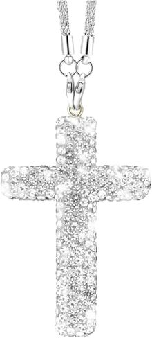Bling Car Hanging Ornament, Cross Crystal Rhinestone Vehicle Rear View Mirror Pendant, Diamond Religious Rearview Mirror Decoration Charm, Universal Automotive Interior Accessories (Silver) in Saudi Arabia