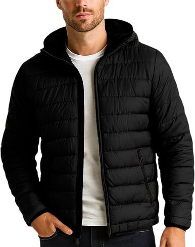 Bass Creek Outfitters Mens Puffer Jacket - Water Proof Zip Up Hooded Lightweight Jacket for Men - Insulated Jackets for Men in Saudi Arabia