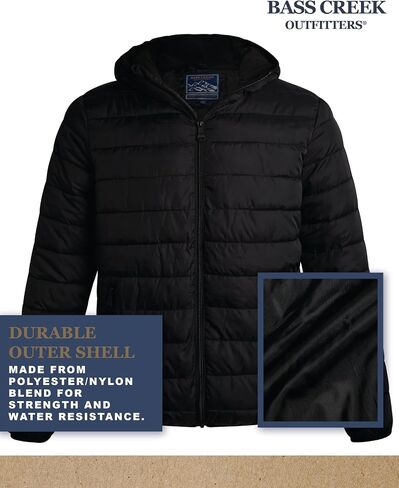 Bass Creek Outfitters Mens Puffer Jacket - Water Proof Zip Up Hooded Lightweight Jacket for Men - Insulated Jackets for Men in Saudi Arabia