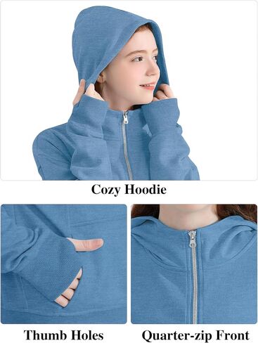 Girls Half Zip Hoodie Zip Up Pullover Sweatshirt Long Sleeve Top with Thumb Hole Pocket for Fall Winter in Saudi Arabia