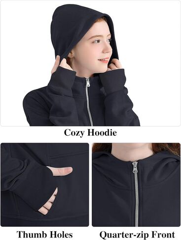 Girls Half Zip Hoodie Zip Up Pullover Sweatshirt Long Sleeve Top with Thumb Hole Pocket for Fall Winter in Saudi Arabia