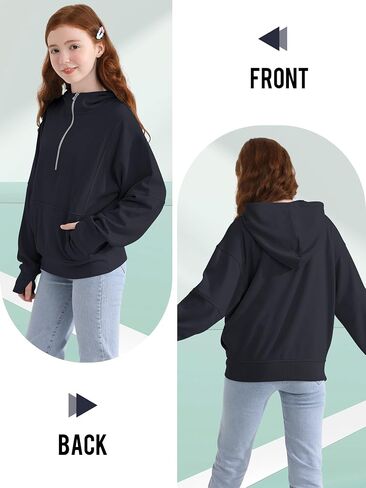 Girls Half Zip Hoodie Zip Up Pullover Sweatshirt Long Sleeve Top with Thumb Hole Pocket for Fall Winter in Saudi Arabia