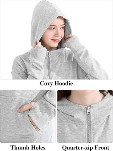 Girls Half Zip Hoodie Zip Up Pullover Sweatshirt Long Sleeve Top with Thumb Hole Pocket for Fall Winter in Saudi Arabia