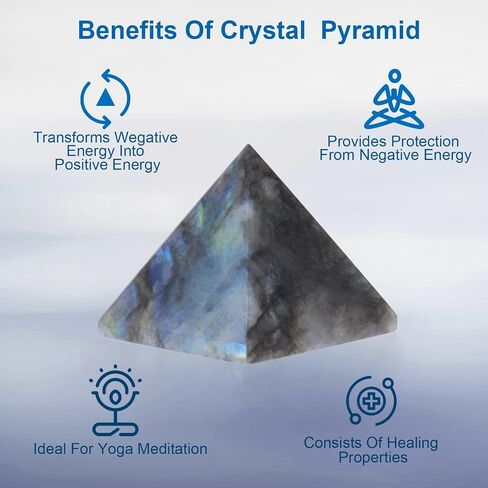Natural Labradorite Healing Crystal Pyramid Sculpture Sacred Geometry Energy Generator for Meditation Spiritual Growth Chakra Balancing Feng Shui Home Office Decor Handcrafted Quartz Manifestation in Kuwait