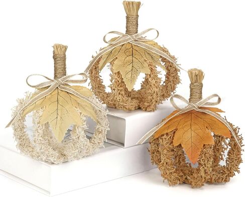 Fall Pumpkin Decorations for Home, 3 Pcs Hollow Fake Pumpkins, Foldable Small Pumpkins for Decorating, Artificial Fabric Pumpkin for Autumn, Harvest, Thanksgiving, Halloween, Table Centerpiece Decor in Saudi Arabia