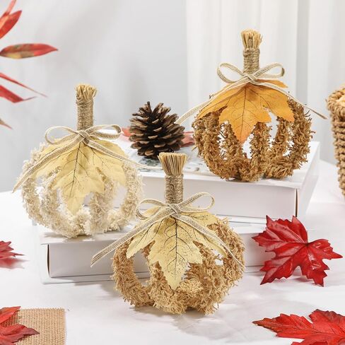 Fall Pumpkin Decorations for Home, 3 Pcs Hollow Fake Pumpkins, Foldable Small Pumpkins for Decorating, Artificial Fabric Pumpkin for Autumn, Harvest, Thanksgiving, Halloween, Table Centerpiece Decor in Saudi Arabia