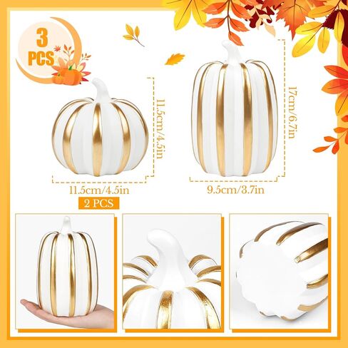 Fangoo 3PCS White Artificial Pumpkins for Fall Tabletop Decor Indoor Fake Resin Pumpkins Figurines Halloween Autumn Harvest Thanksgiving Decorations for Table Centerpiece Fireplace Home Office Party in Saudi Arabia