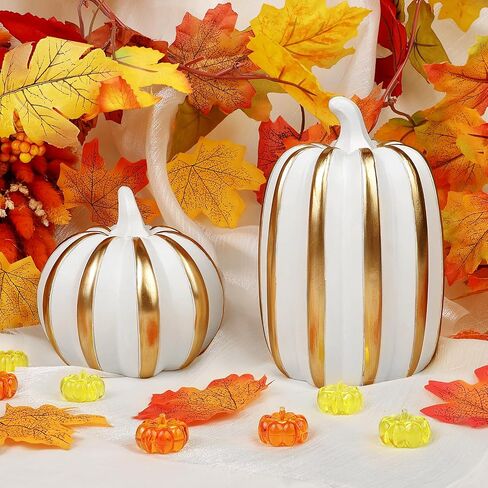 Fangoo 3PCS White Artificial Pumpkins for Fall Tabletop Decor Indoor Fake Resin Pumpkins Figurines Halloween Autumn Harvest Thanksgiving Decorations for Table Centerpiece Fireplace Home Office Party in Saudi Arabia