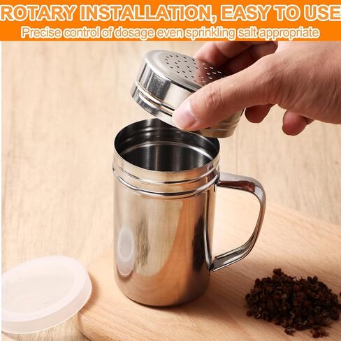 12 Pcs 10 oz Stainless Steel Spice Shakers with Holes and Lids Dredge Shakers with Handle Versatile Salt Shaker for Sugar Pepper Seasoning Flour Popcorn Cinnamon Powder Container Accessories in Kuwait