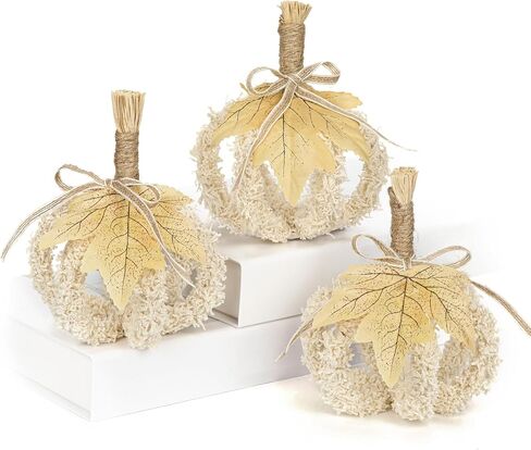 Fall Pumpkin Decorations for Home, 3 Pcs Hollow Fake Pumpkins, Foldable Small Pumpkins for Decorating, Artificial Fabric Pumpkin for Autumn, Harvest, Thanksgiving, Halloween, Table Centerpiece Decor in Saudi Arabia