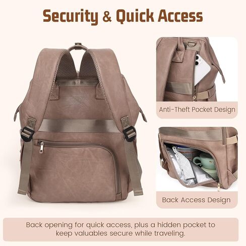 حقيبة ظهر للحفاضات - جلد نباتي، حقيبة سفر مضادة للماء للأطفال مع وسادة تغيير الحفاضات، حقيبة اللهاية، جيب للسرقة، كبيرة 35 لتر، هدايا استحمام الطفل للأم والأب، أسود in Kuwait