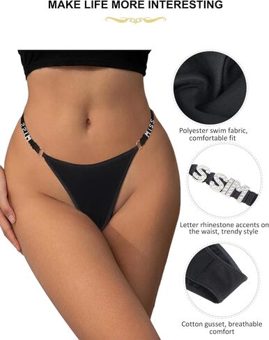 Comondear Micro Thongs للنساء مثير G-String Bikini Lingerie مع أحجار الراين للملابس الداخلية Thong in Saudi Arabia