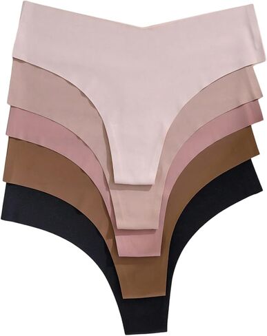 Oyoangle Women's 5 Pack Seamifless Indwear Low Rise Thong Thong No Show سراويل داخلية in Saudi Arabia