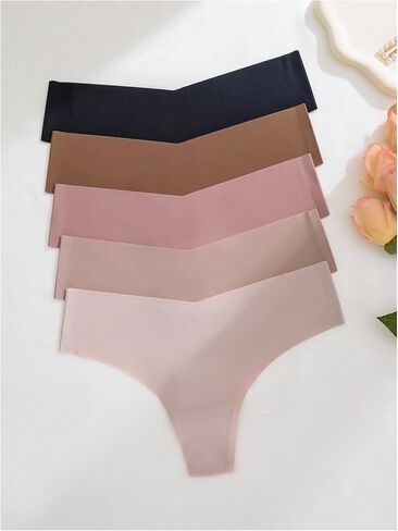 Oyoangle Women's 5 Pack Seamifless Indwear Low Rise Thong Thong No Show سراويل داخلية in Saudi Arabia